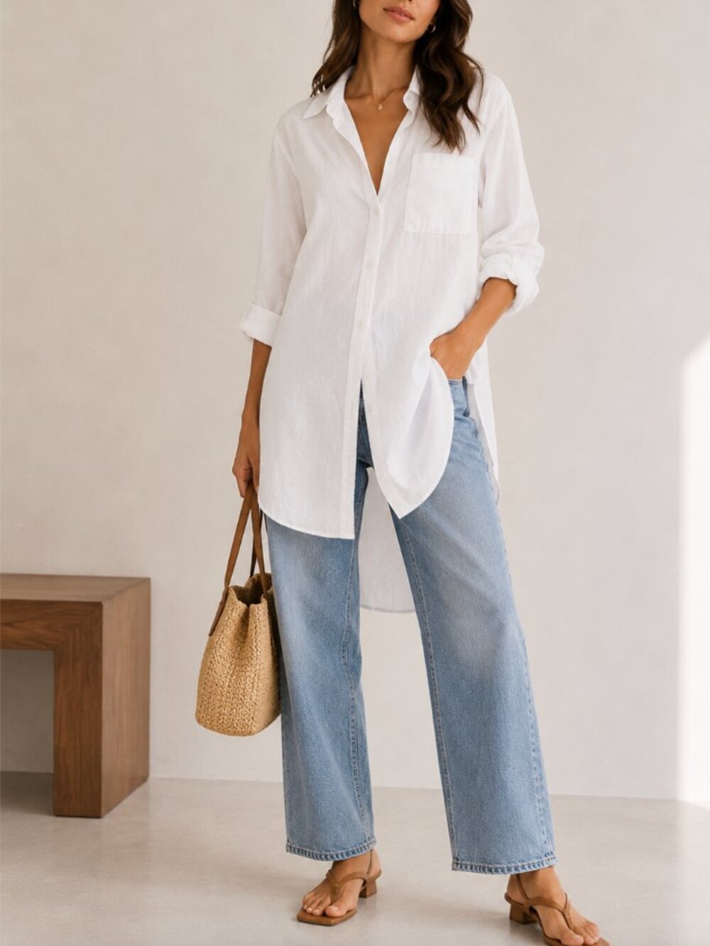Anthropologie Maeve White Cotton Button Down Shirt Tunic S